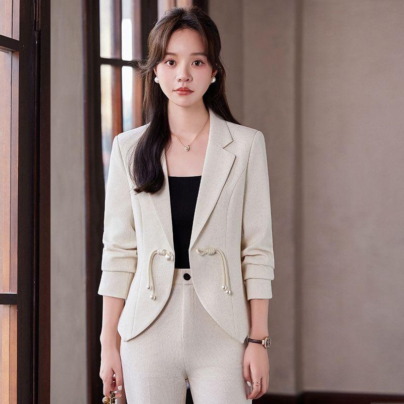 Lapel Collar Plain Single Button Blazer / Mid Rise Plain Flared Slacks / Set Product Image