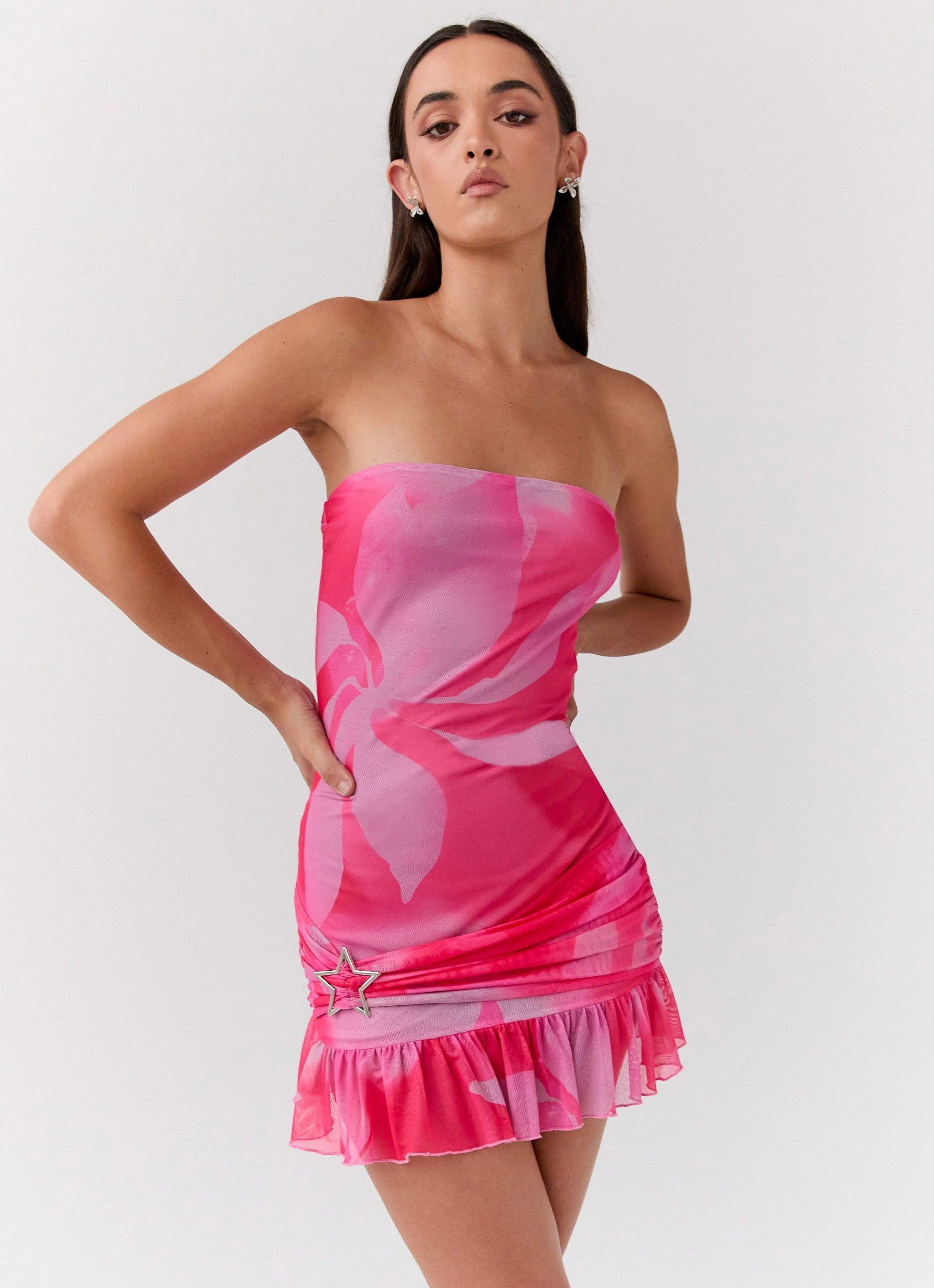 Besa Mesh Mini Dress - Neon Blush Product Image