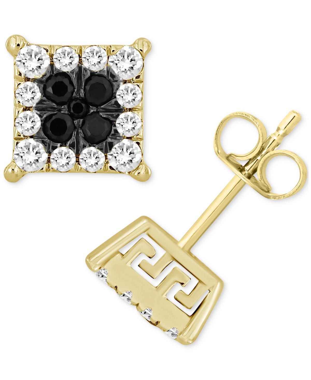 Mens Black & White Diamond Greek Key Stud Earrings (1/2 ct. t.w.) in 10k Gold Product Image