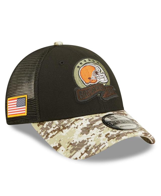 Mens New Era Black/Camo Cleveland Browns 2022 Salute To Service 9FORTY Snapback Trucker Hat Product Image