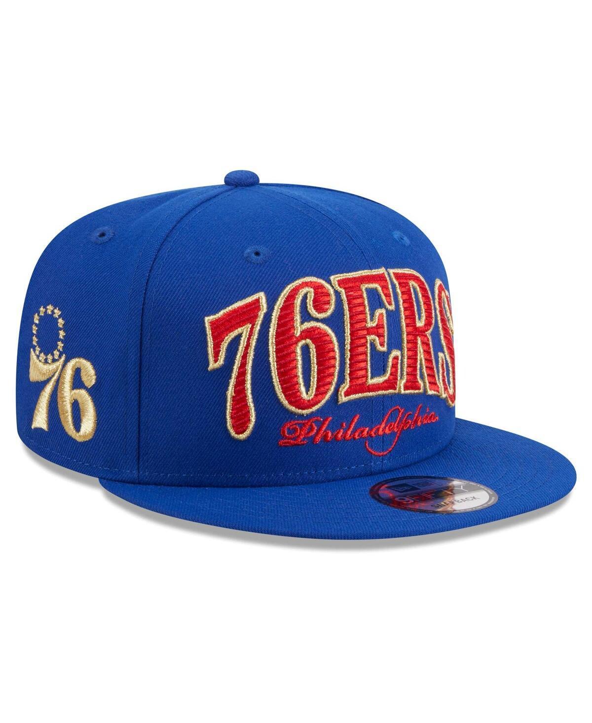 Mens New Era Royal Philadelphia 76ers Golden Tall Text 9FIFTY Snapback Hat Product Image