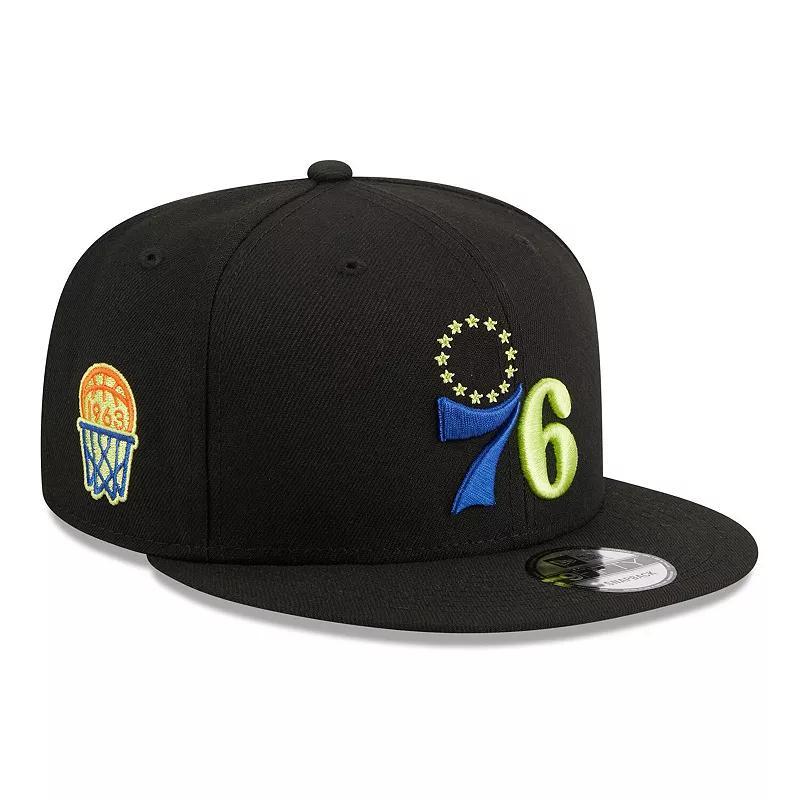 Mens New Era Black Philadelphia 76ers Neon Pop 9FIFTY Snapback Hat Product Image