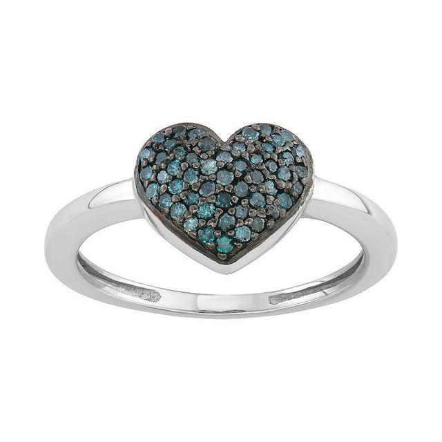 1/4 Carat T.W. Blue Diamonds Heart Shape Ring, Womens Silver Tone Product Image