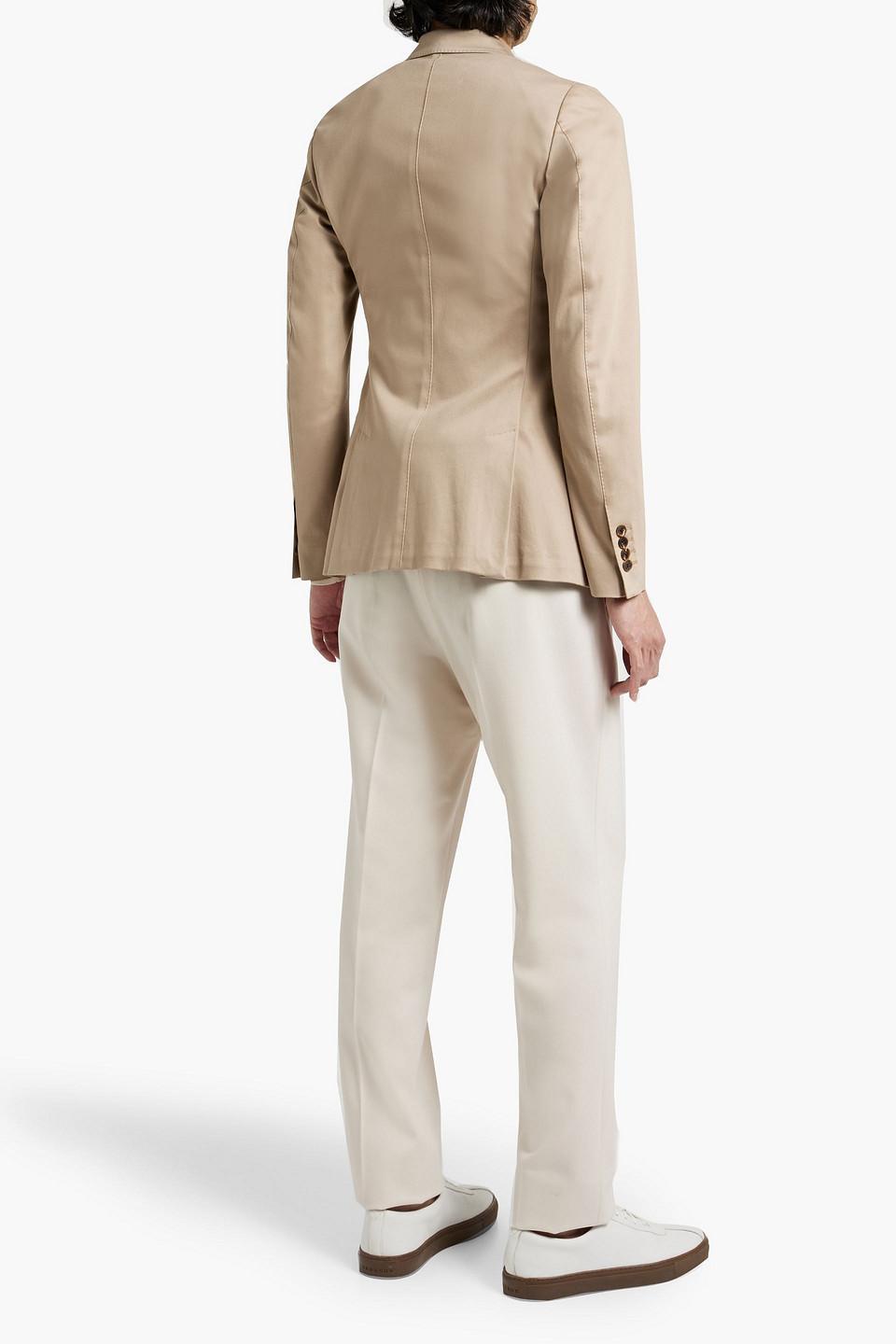 Double-breasted Cotton-blend Twill Blazer In Beige Product Image