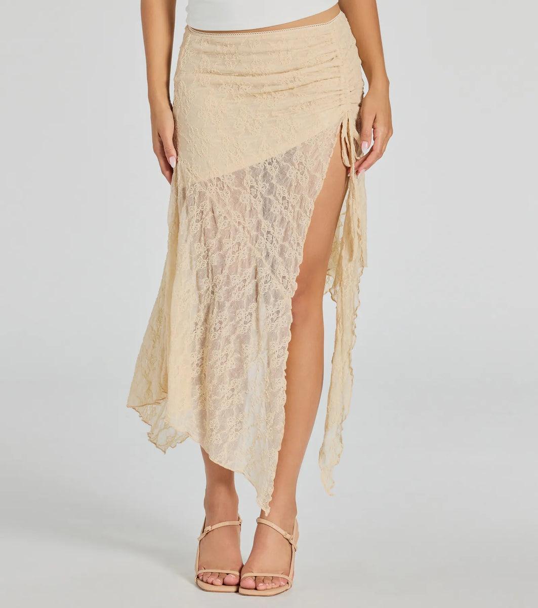 Breezy Boho Sheer Lace Asymmetric Maxi Skirt Product Image