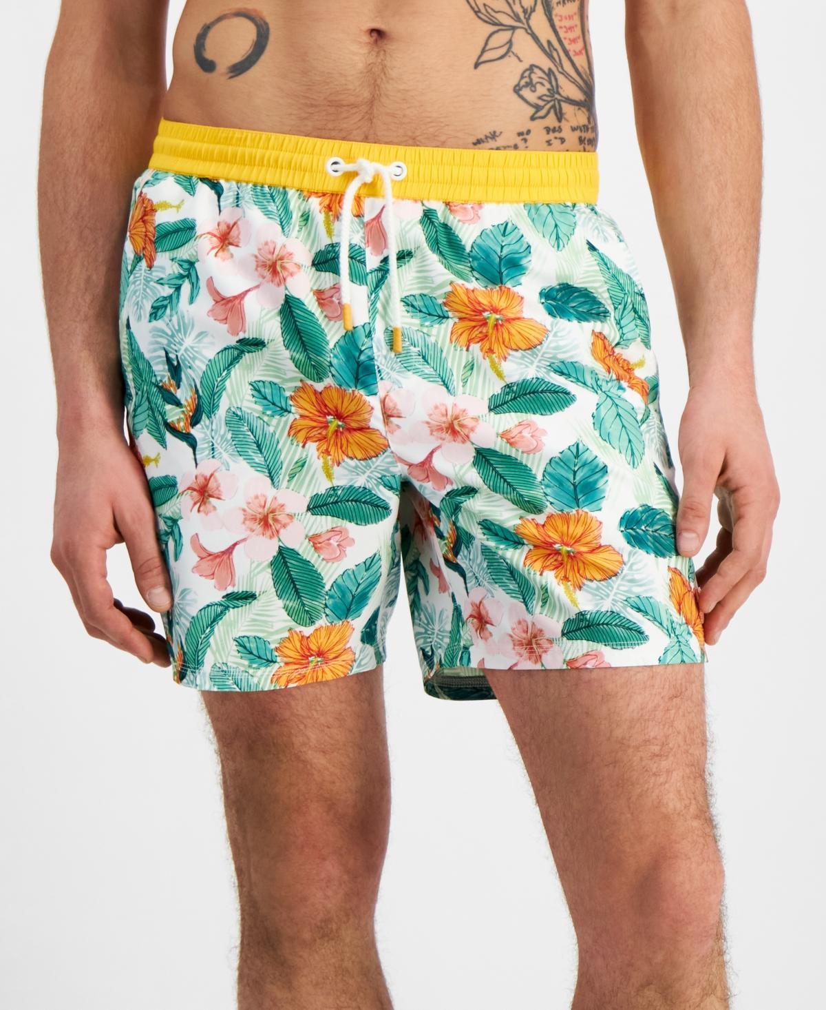 Guess Mens Vintage-Print Floral Swim Trunks Product Image