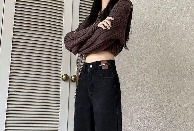 High Waist Applique Wide Leg Jeans Product Image