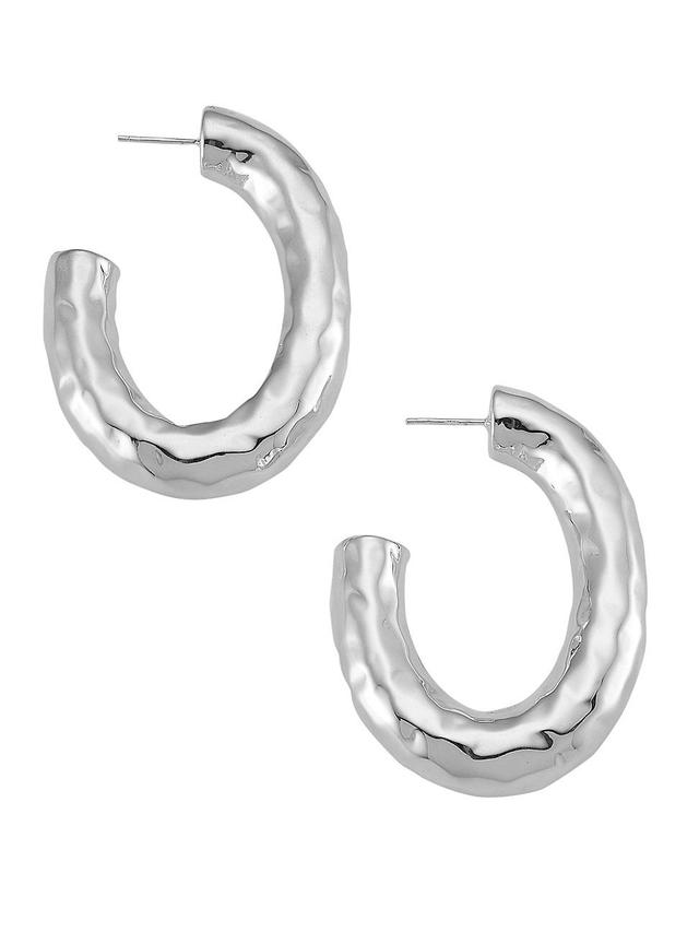 Womens 925 Classico Thick Hammered Oval Hoop Earring Product Image