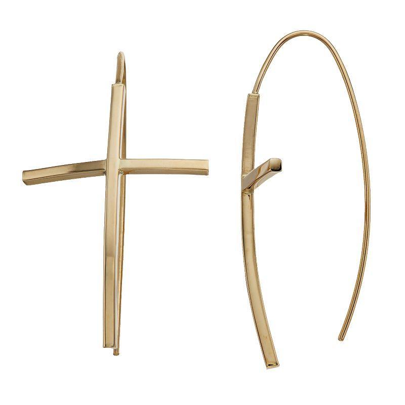 14k Gold Cross Earrings, Womens Product Image