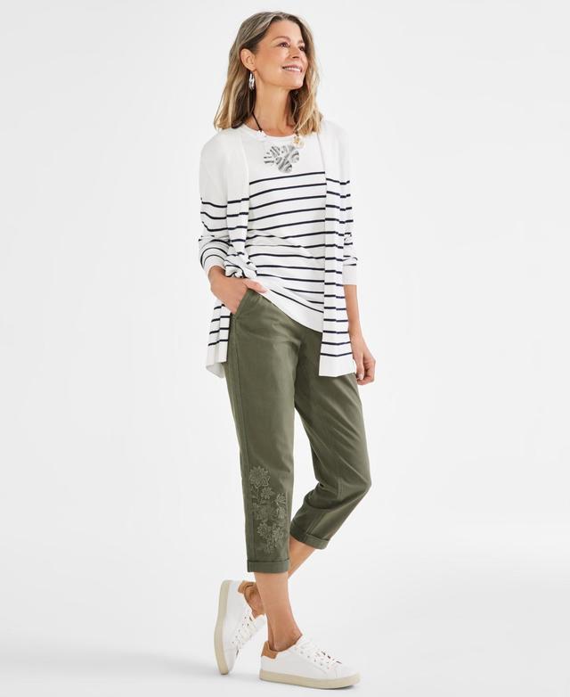 Petite Floral-Embroidered Twill-Tape Pants, Created for Macy's Product Image