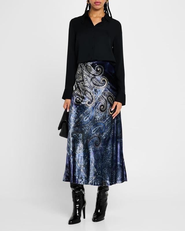 Sevilla Bandana-Print Velvet Midi Skirt Product Image