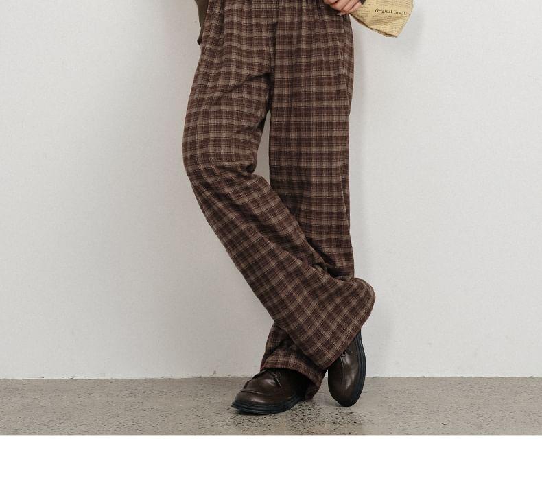 High Waist Plaid Wide Leg Suit Pants Product Image