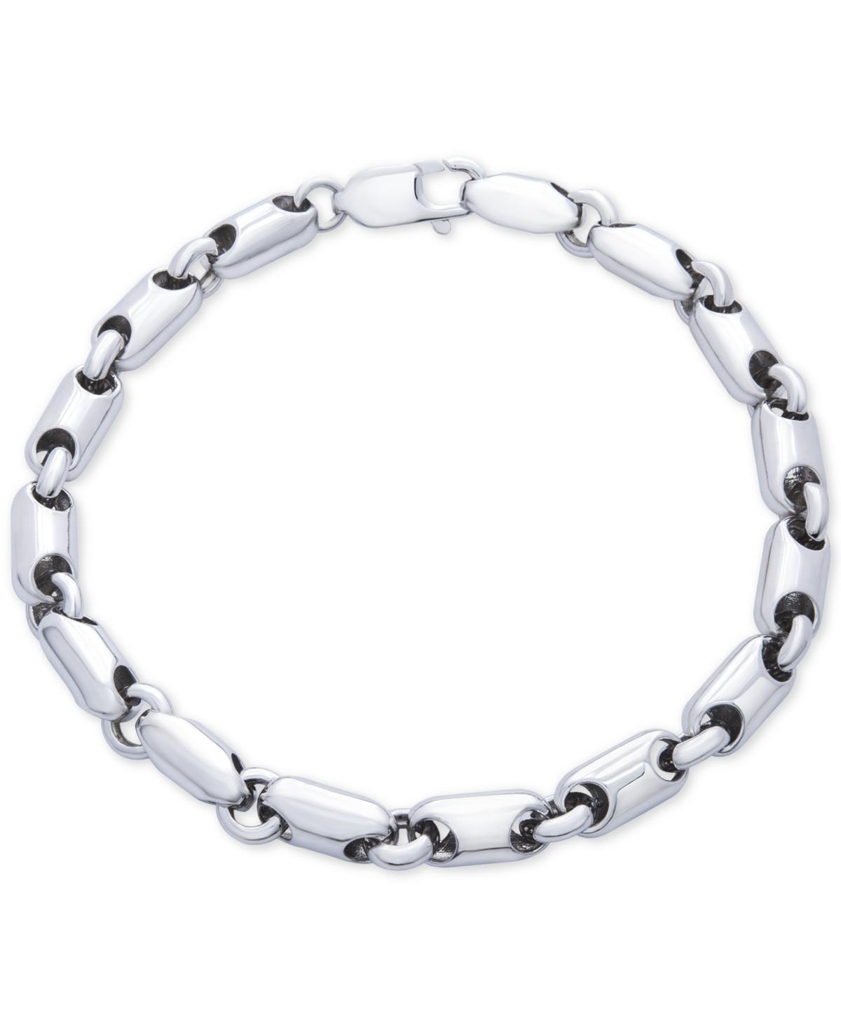 Mens Polished Rounded Link Bracelet in Sterling Silver Product Image