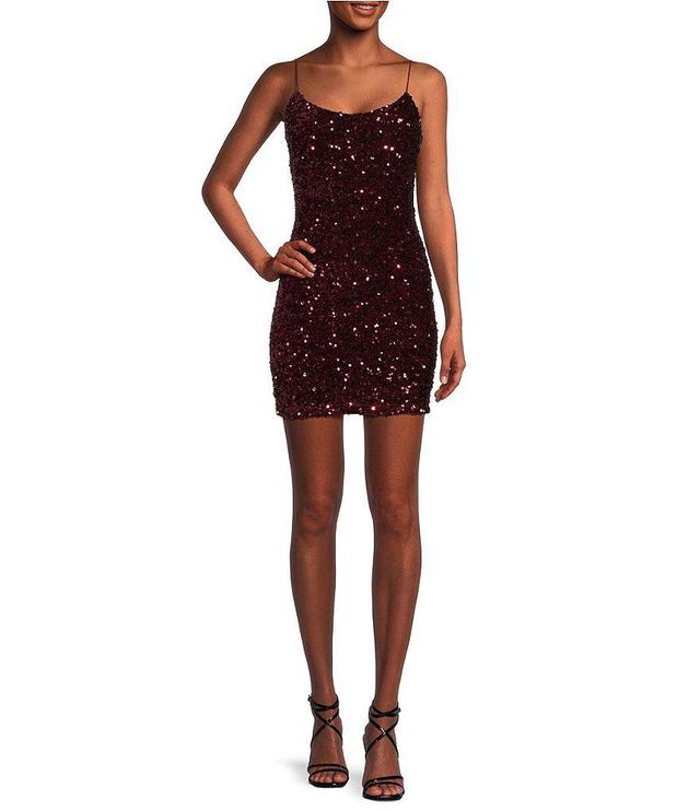 B. Darlin Spaghetti Strap Scoop-Neck Sequined Velvet Knit Bodycon Dress Product Image