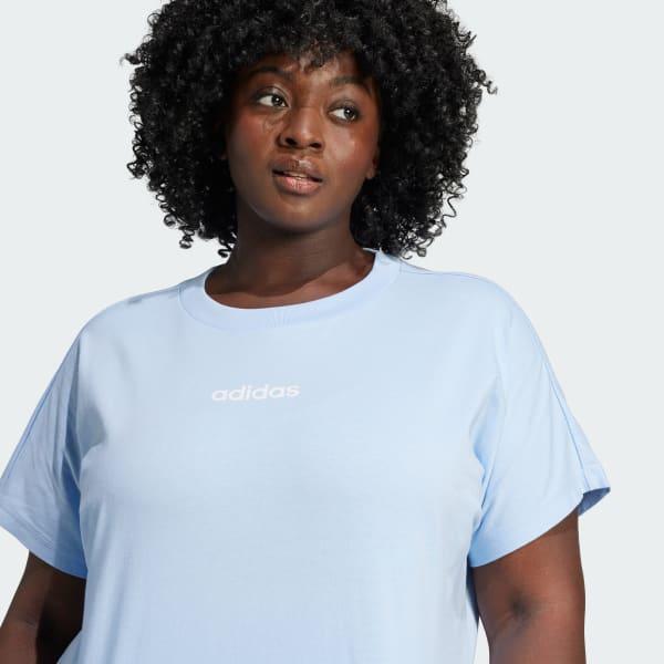 adidas Essentials Linear Cotton Tee (Plus Size) Glow Blue 1X Womens Product Image