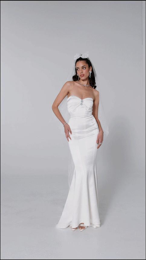 Aurora Satin Dress (White) Product Image