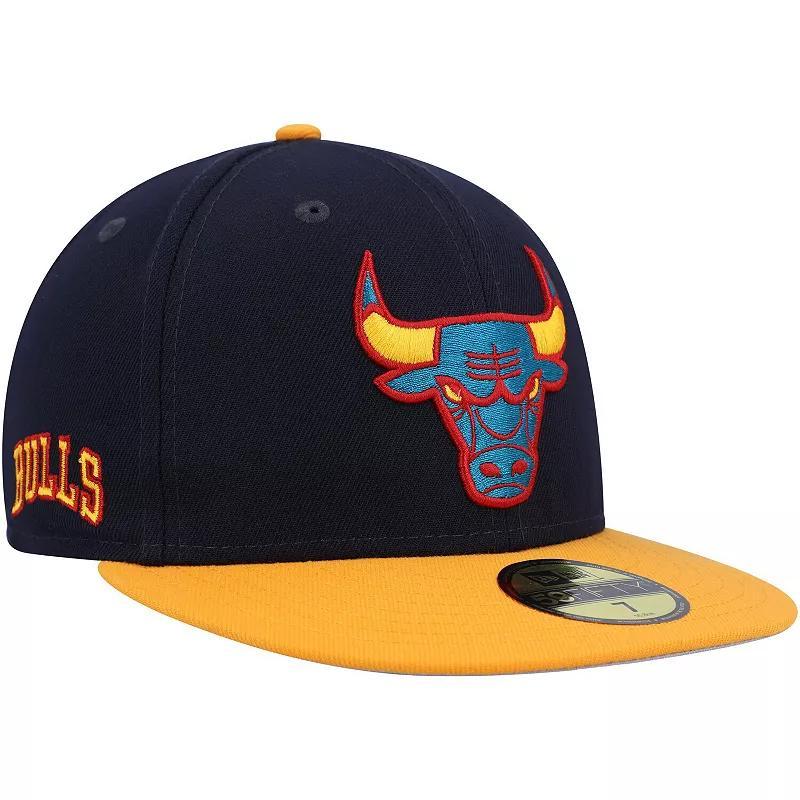 Mens New Era /Gold Chicago Bulls Midnight 59FIFTY Fitted Hat Blue Product Image