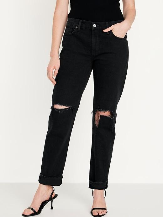 Mid-Rise Ripped Boyfriend Jeans product image