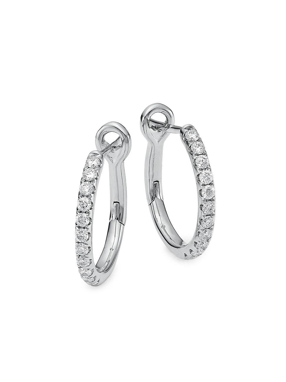 Womens 14K White Gold & 0.26 TCW Diamond Hoop Earrings Product Image