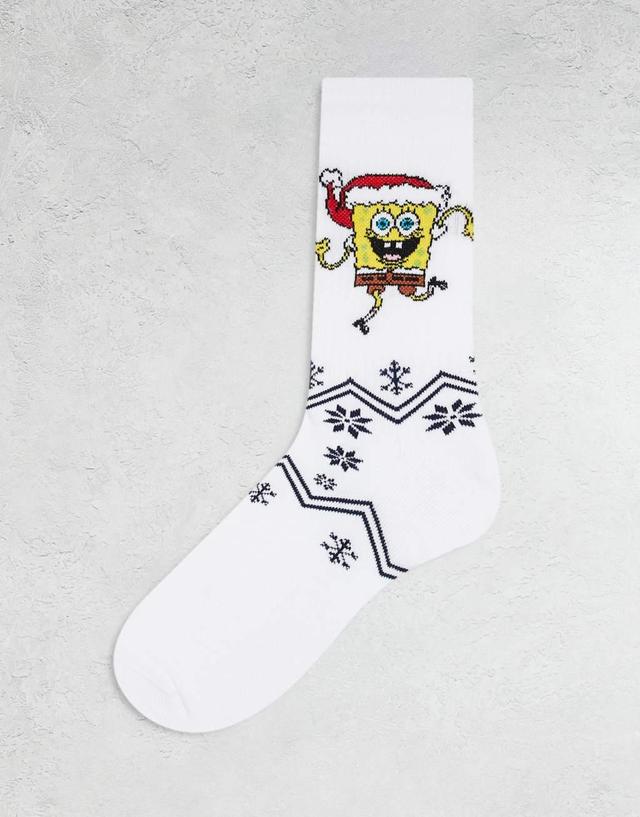 ASOS DESIGN socks with Christmas SpongeBob artwork in white Product Image