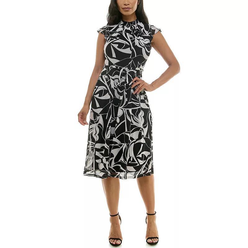 Womens Nina Leonard Smocked Flutter Sleeve Print Dress Product Image