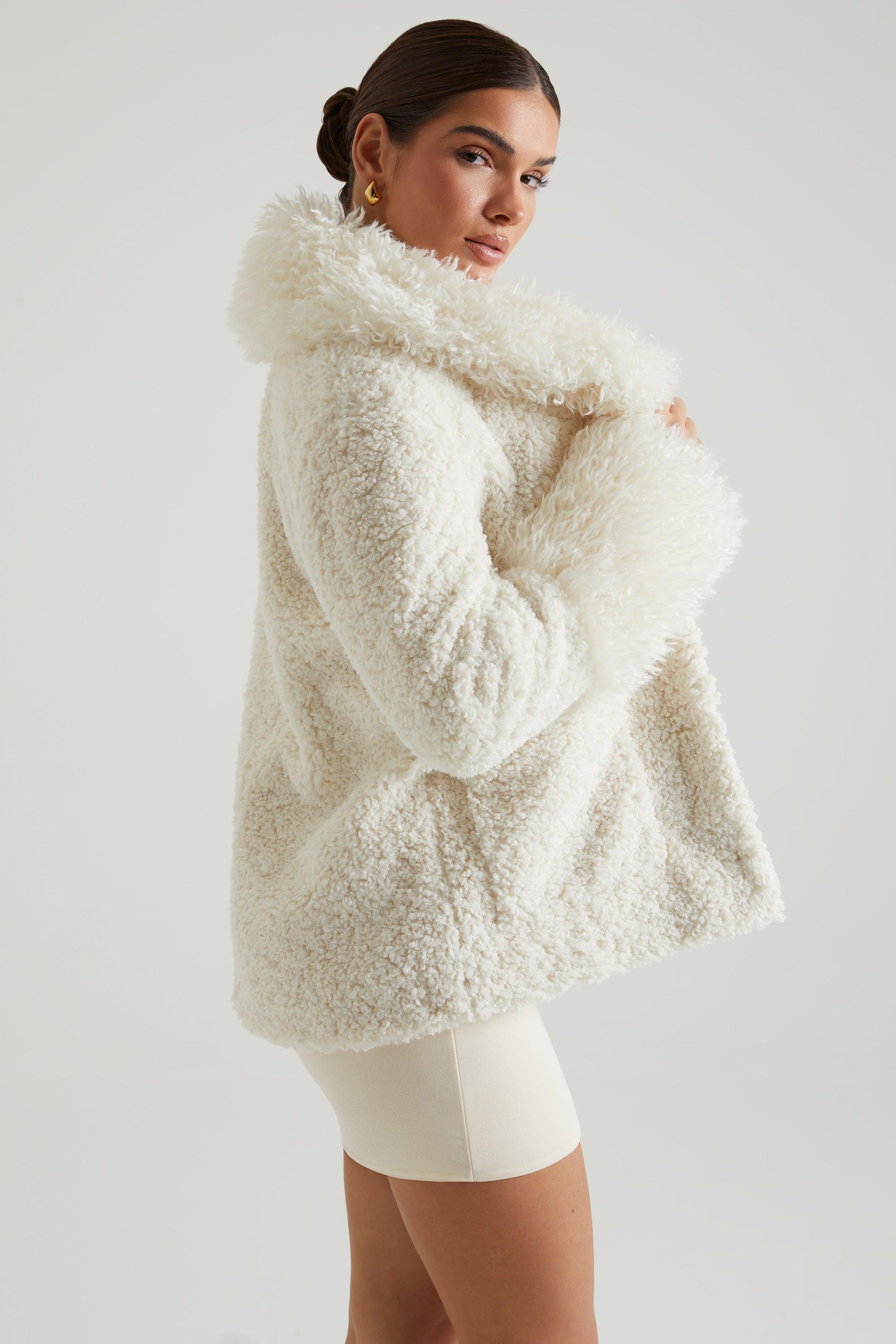 Shearling Coat with Large Front Pockets in Cream Product Image