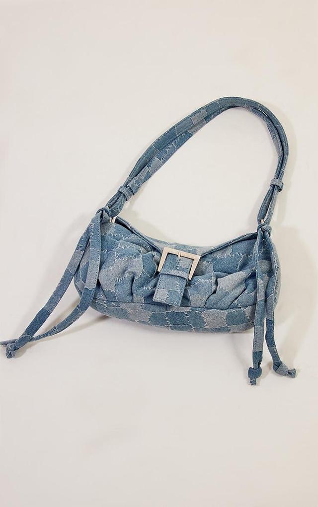 Denim Distressed Patchwork Buckle Shoulder Bag Product Image