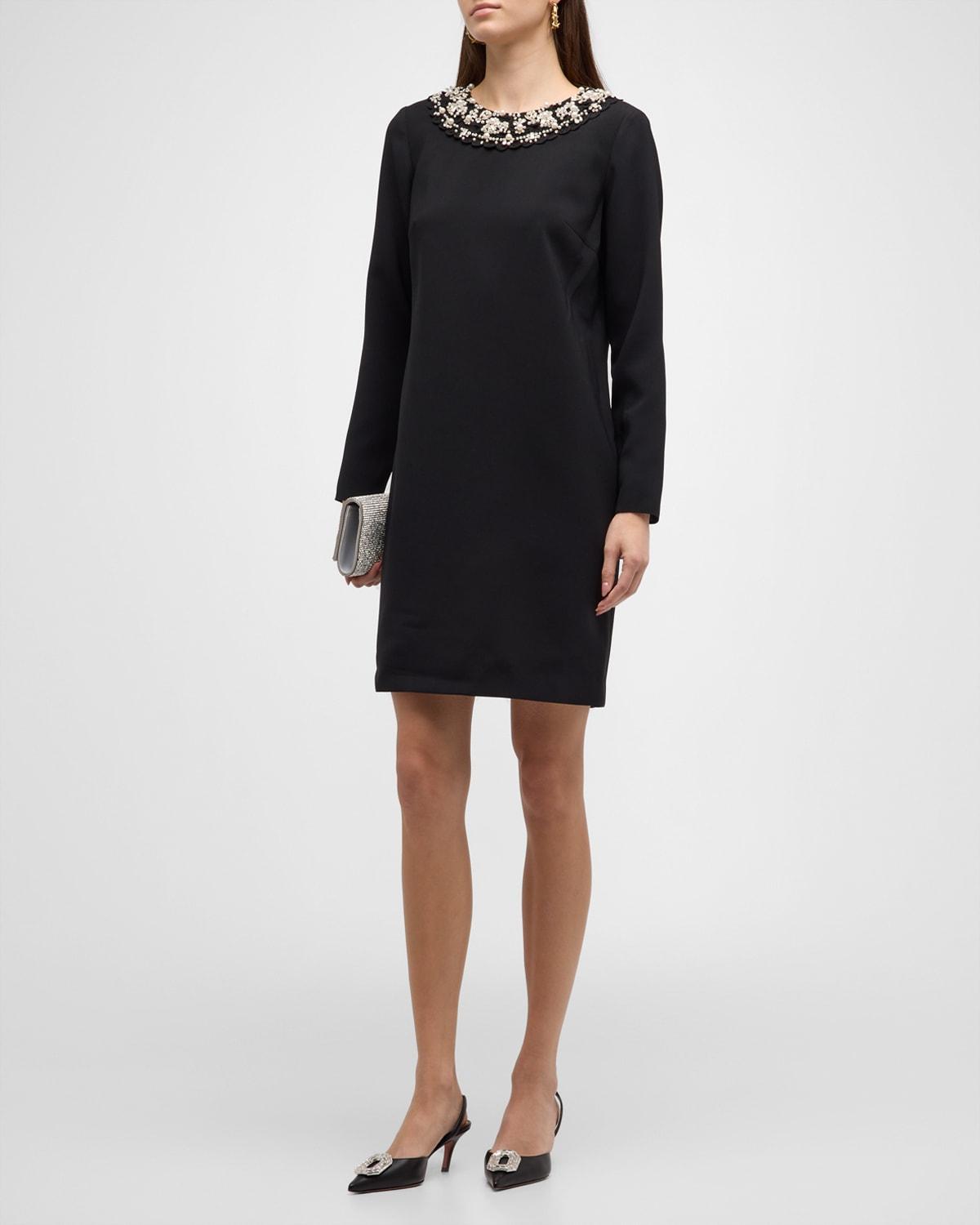 Embellished Long-Sleeve Shift Mini Dress product image