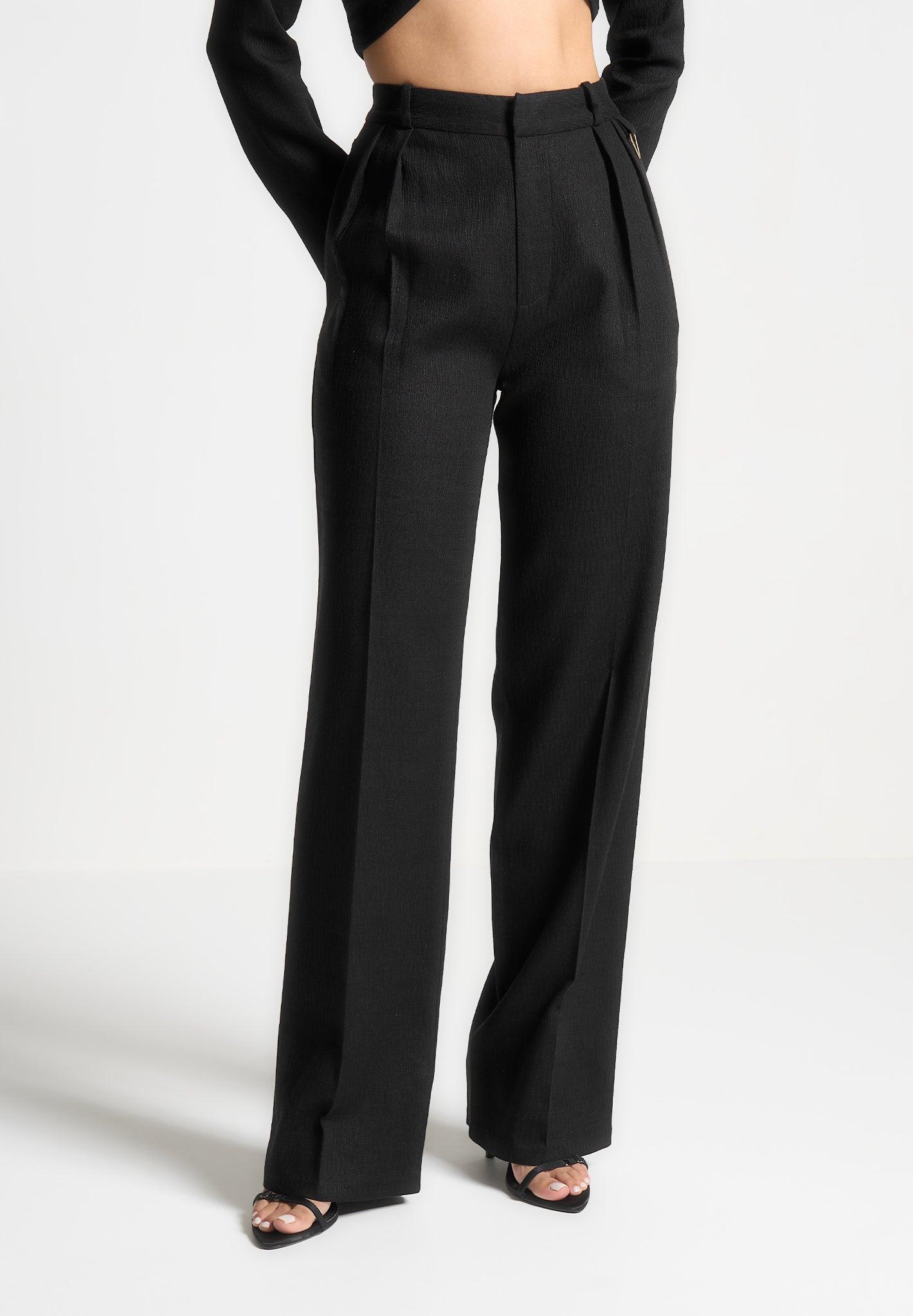 Linen Twin Pleat Trousers - Black Female Product Image