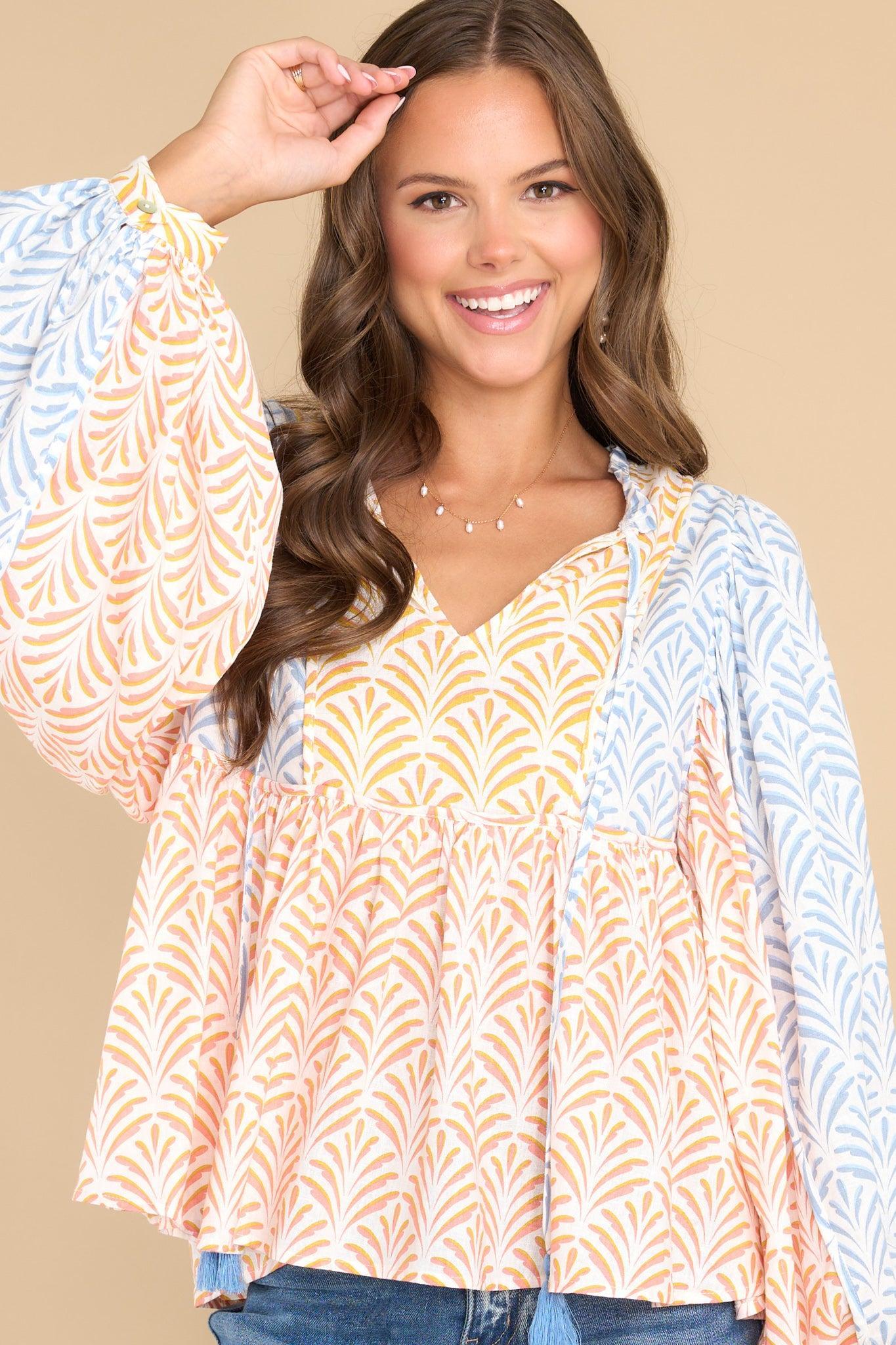 Aura Just Stopping By Spiced Coral Multi Print Top Product Image