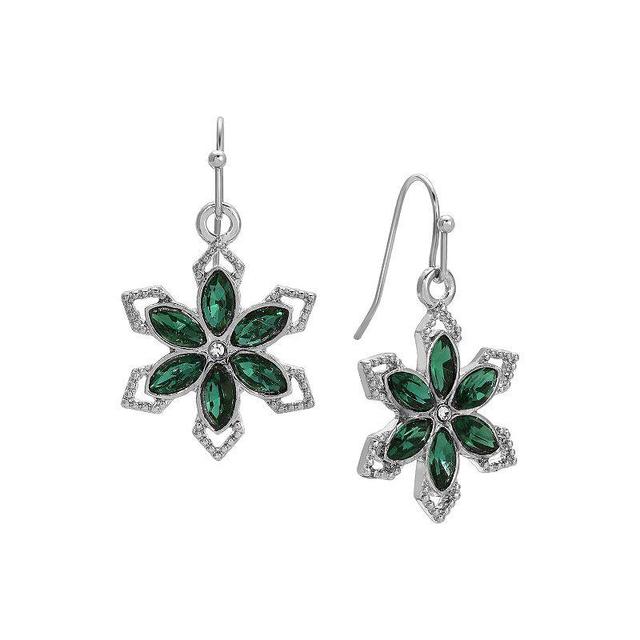 1928 Silver Tone Crystal Flower Wire Earrings, Womens, Green Product Image