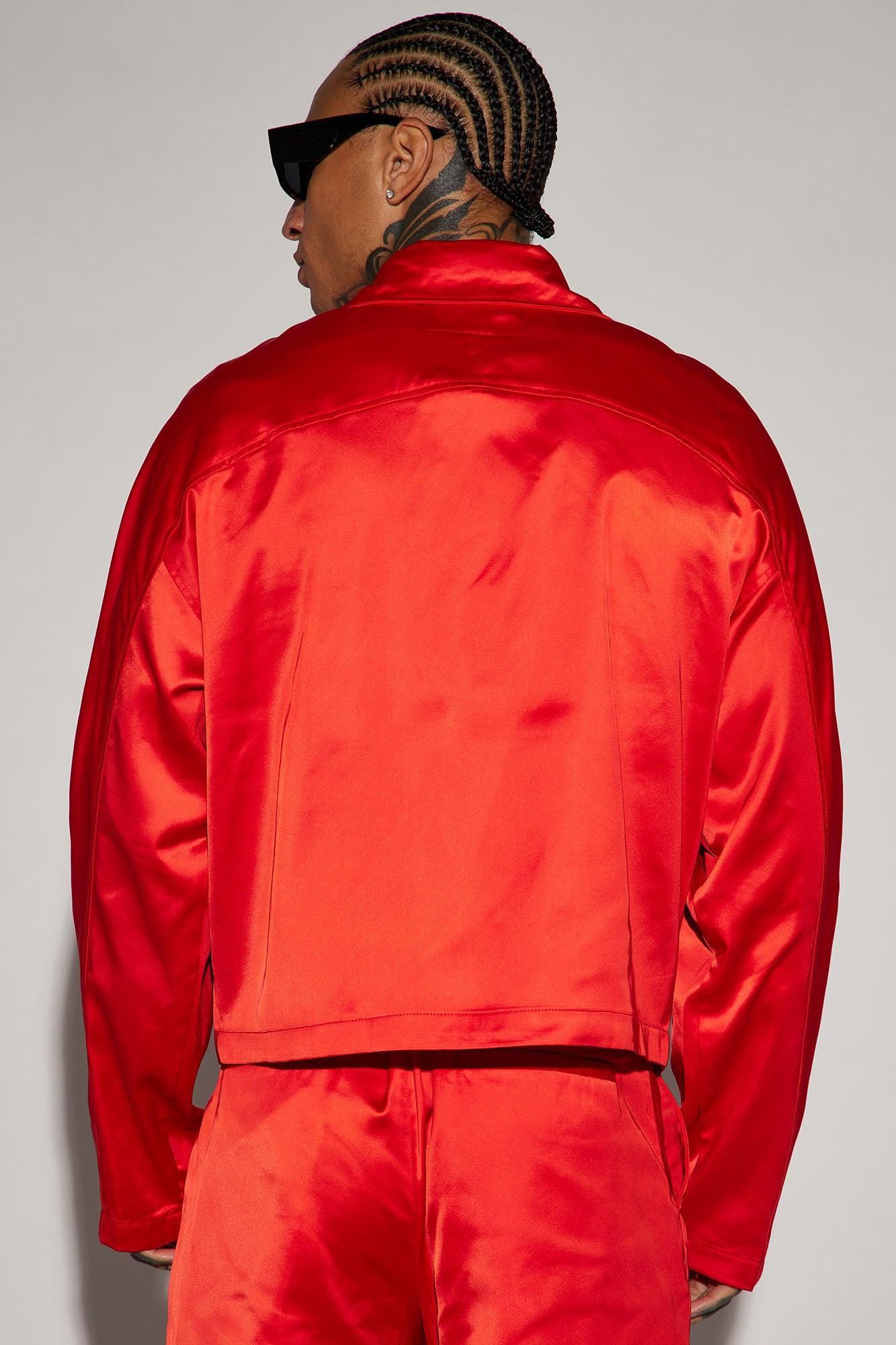 Florence Satin Cropped Jacket - Red Product Image