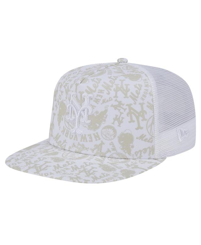 New Era Mens White New York Mets Logo Dunes A-Frame Trucker 9FIFTY Snapback Hat Product Image