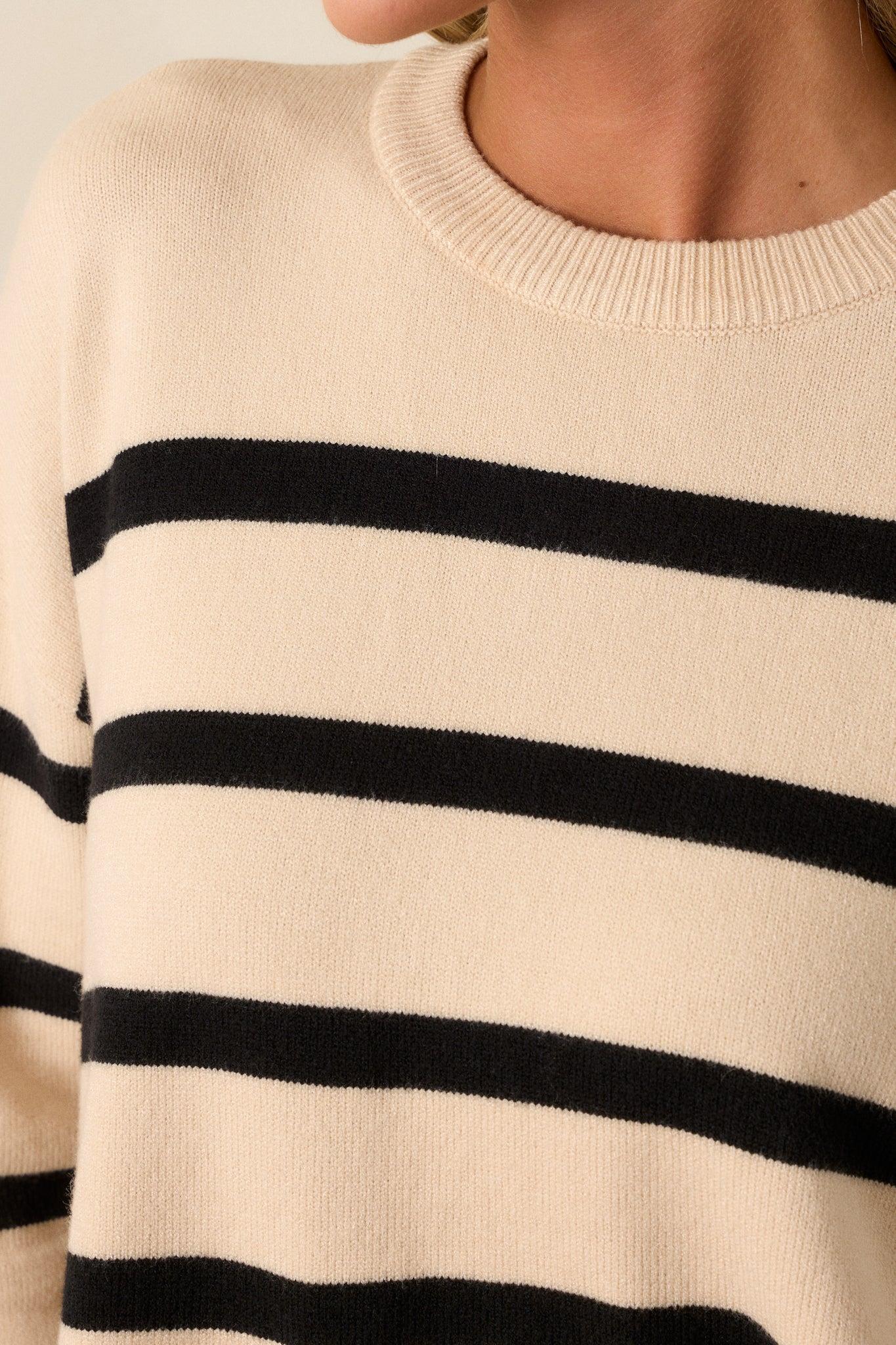 Time to Unwind Beige Stripe Knit Sweater Product Image