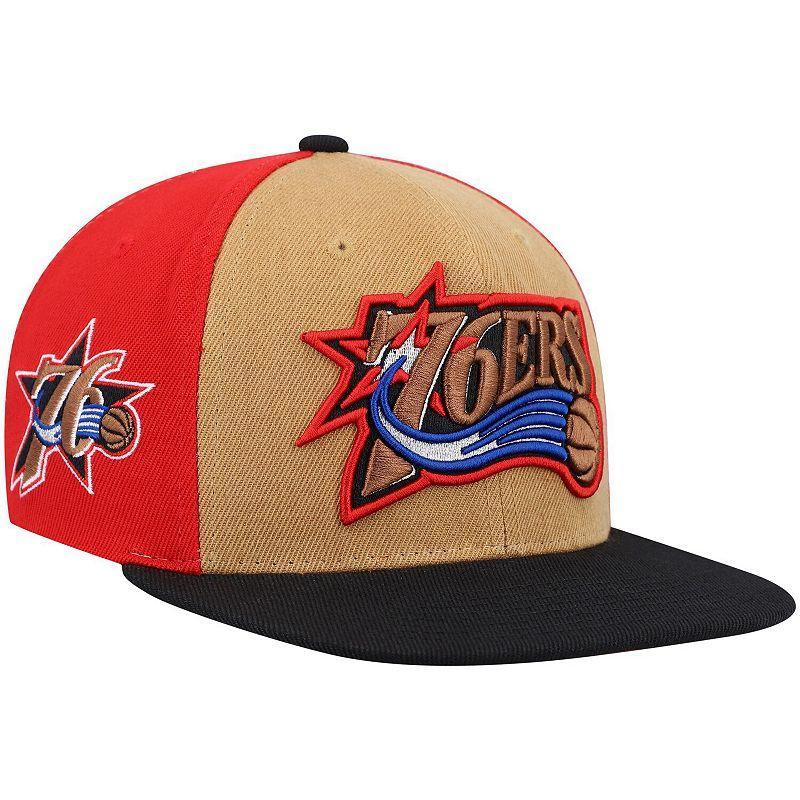 Mens Mitchell & Ness Gold/Black Philadelphia 76ers Hardwood Classics On The Block Snapback Hat Product Image