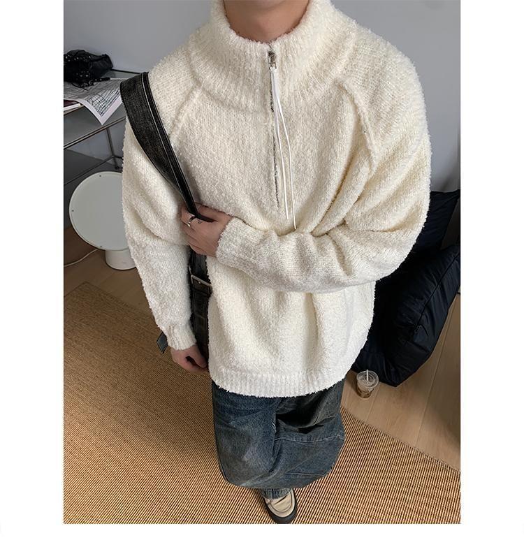 Long-Sleeve Plain Half-Zip Sweater Product Image