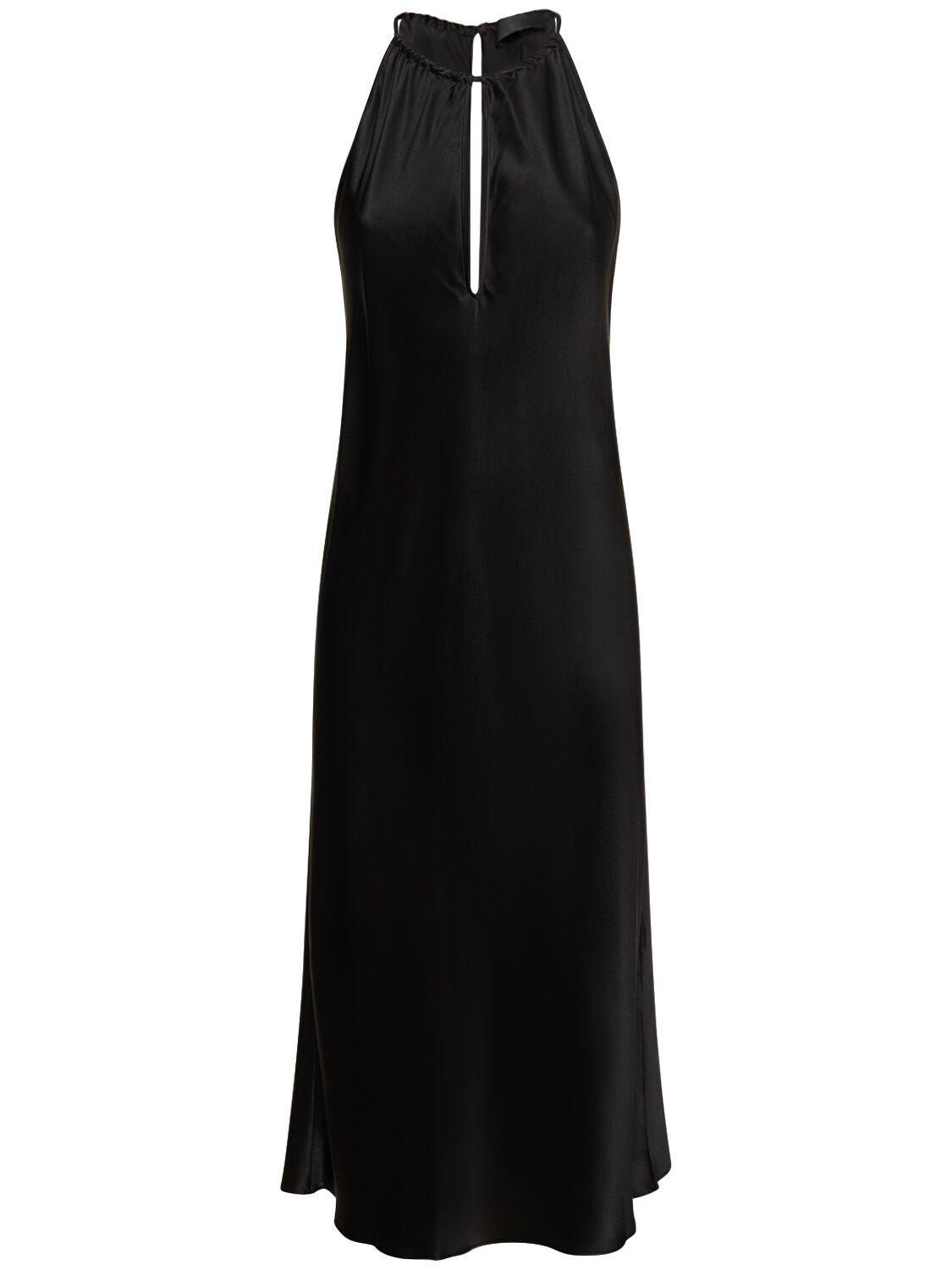 NILI LOTAN Eglantine Silk Charmeuse Halter Midi Dress In Black Product Image