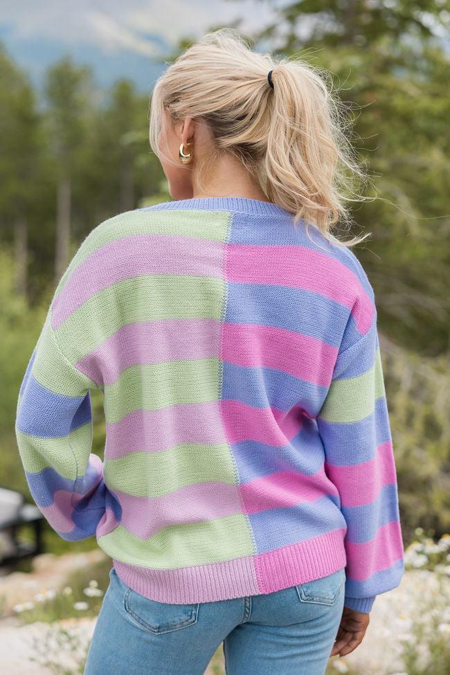 Take Your Time Purple Multi Color Block Striped Sweater Product Image