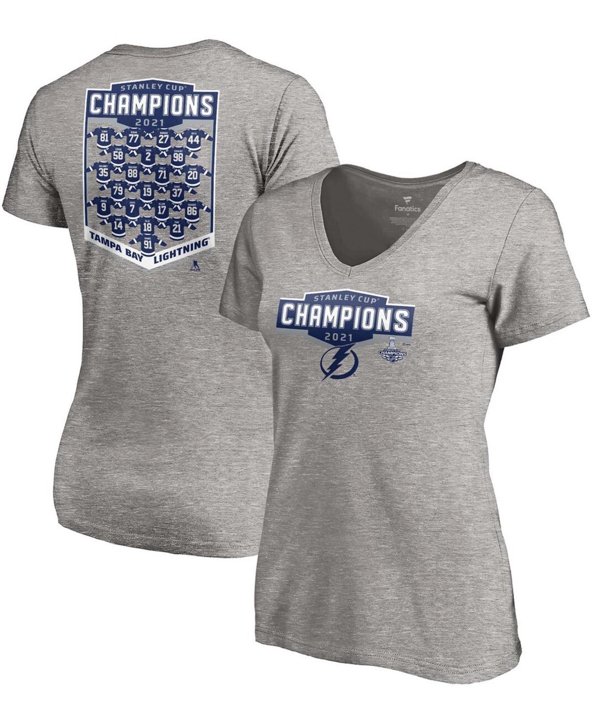 Womens Heather Gray Tampa Bay Lightning 2021 Stanley Cup Champions Jersey Roster V-Neck T-shirt Product Image