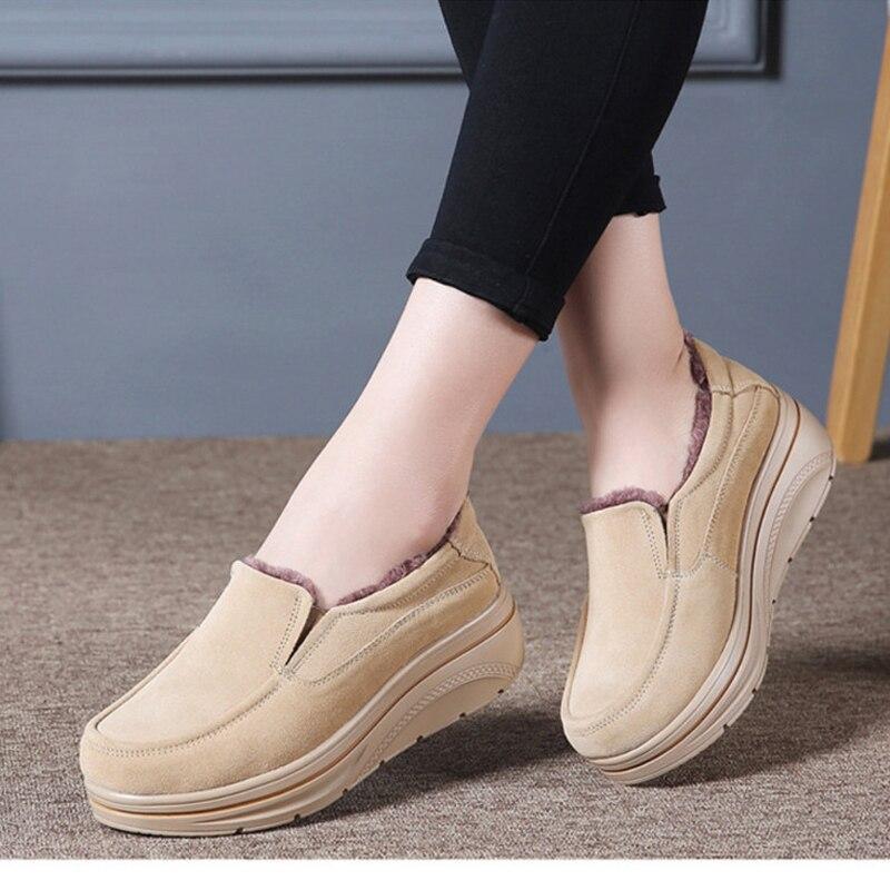 Flat Platform Shoes Genuine Leather Plus Cotton Shoes For Woman Product Image
