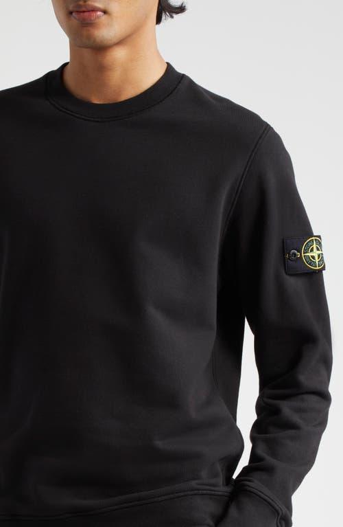 STONE ISLAND Logo Cotton Crewneck Sweatshirt In Nero Product Image