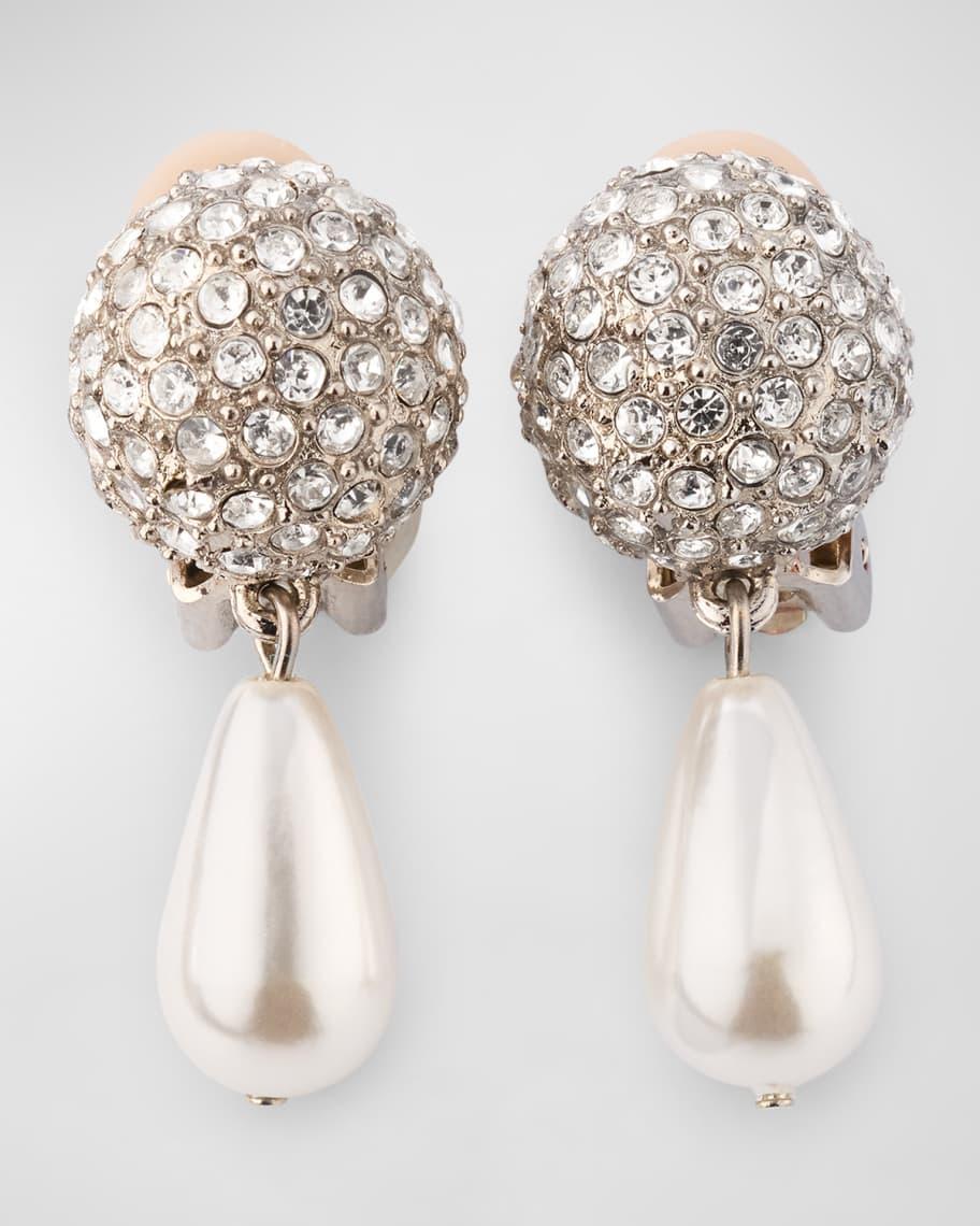 Crystal & Pearl Drop Clip-On Earrings Product Image