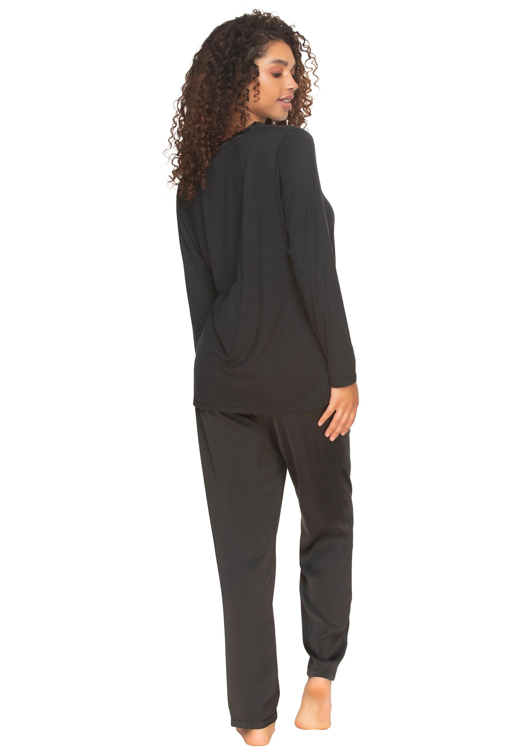 Felina Elysees Long Sleeve Knit Top With Satin Tapered Pant Set Product Image