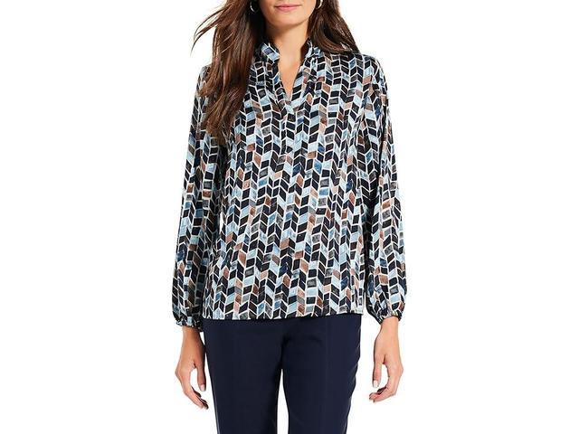 NIC+ZOE Herringbone Blues Split Neck Top Product Image