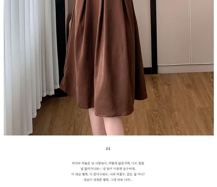 Long-Sleeve Collared Mock Two Piece Midi A-Line Dress Product Image