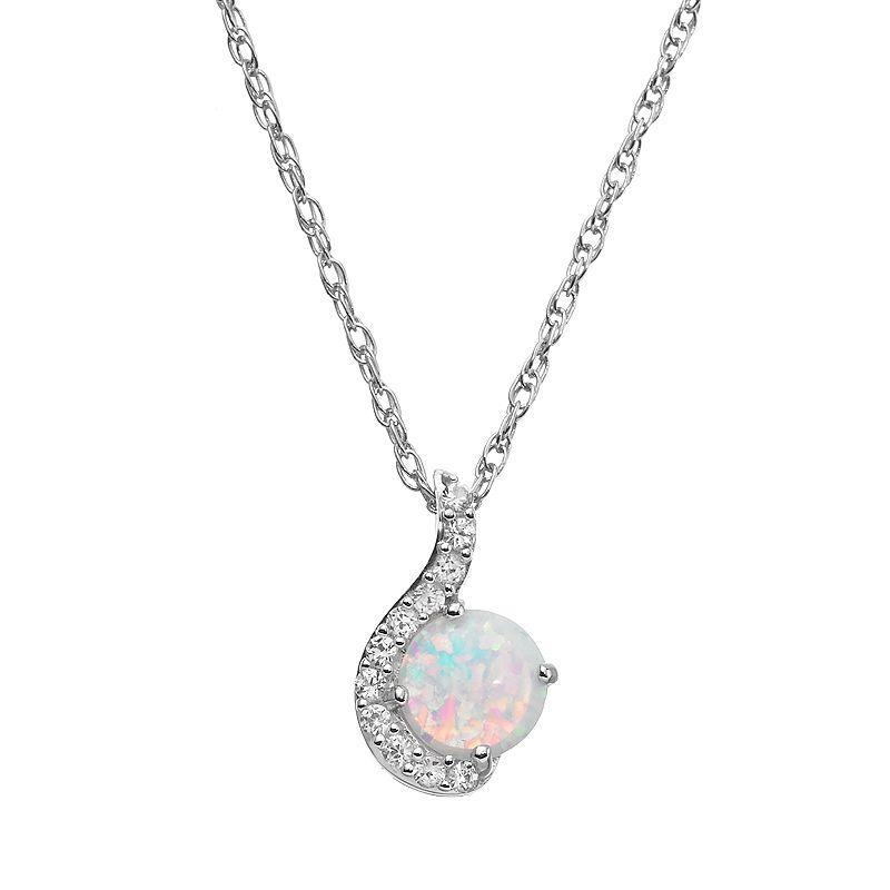 Lab-Created Opal & Lab-Created White Sapphire Sterling Silver Pendant Necklace, Womens Product Image