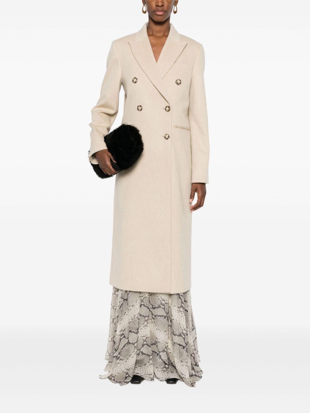 Double-breasted Long-length Coat In Beige Product Image