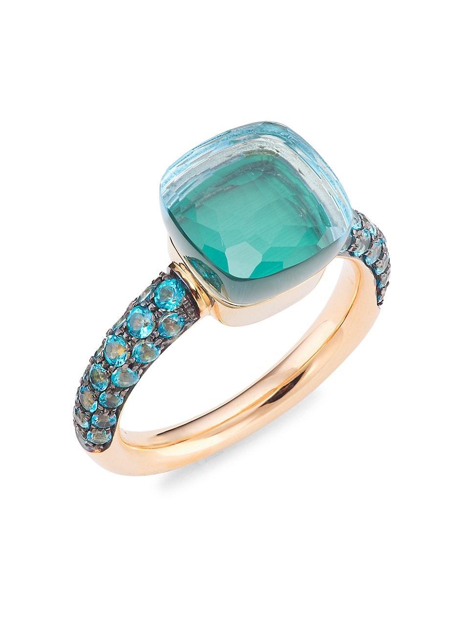 Womens Nudo 18K Rose Gold, Sky Blue Topaz & Agate Classic Square Ring Product Image