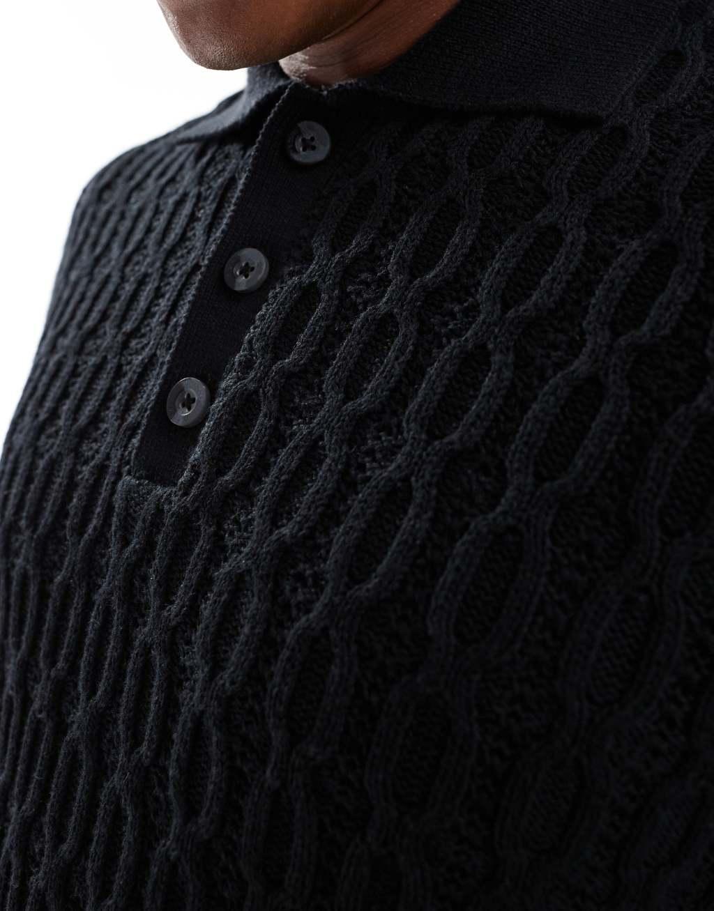 ONLY & SONS long sleeve knit polo in black Product Image