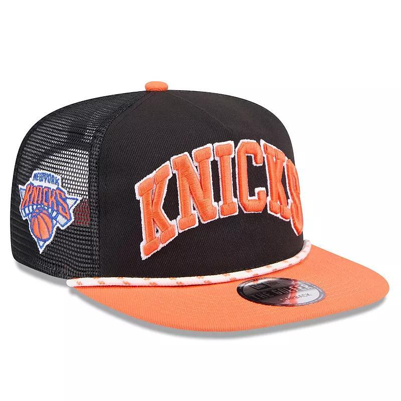 Mens New Era /Orange New York Knicks Throwback Team Arch Golfer Snapback Hat Product Image